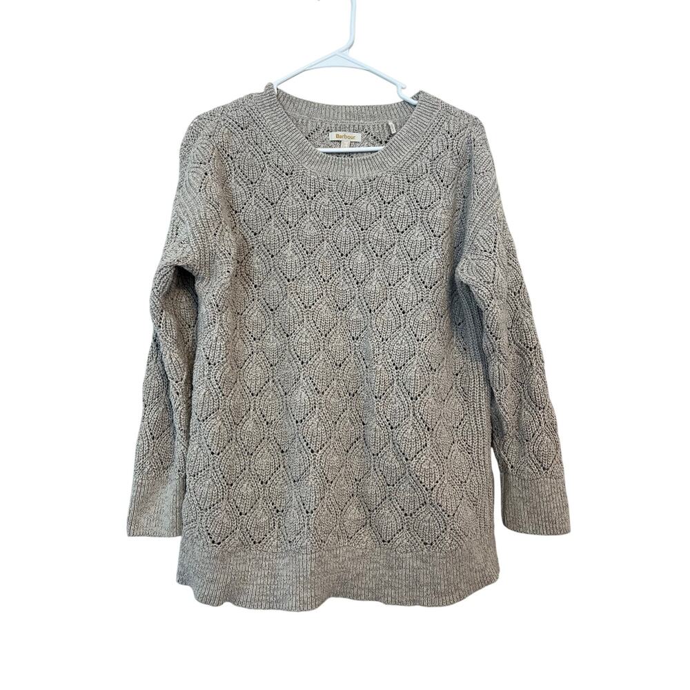 Barbour Newbury Knit Sweater in Oatmeal Heather Grey Cotton Blend size US 10